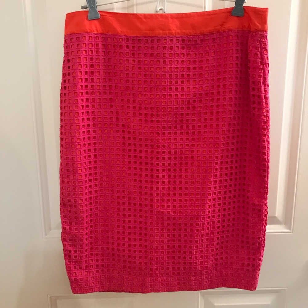 TALBOTS Pink & Orange Eyelet Pencil Skirt